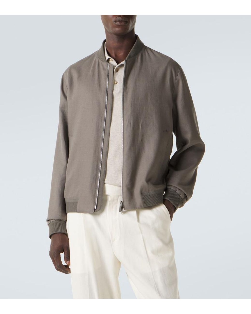 Zegna Gray Linen Bomber Jacket for men