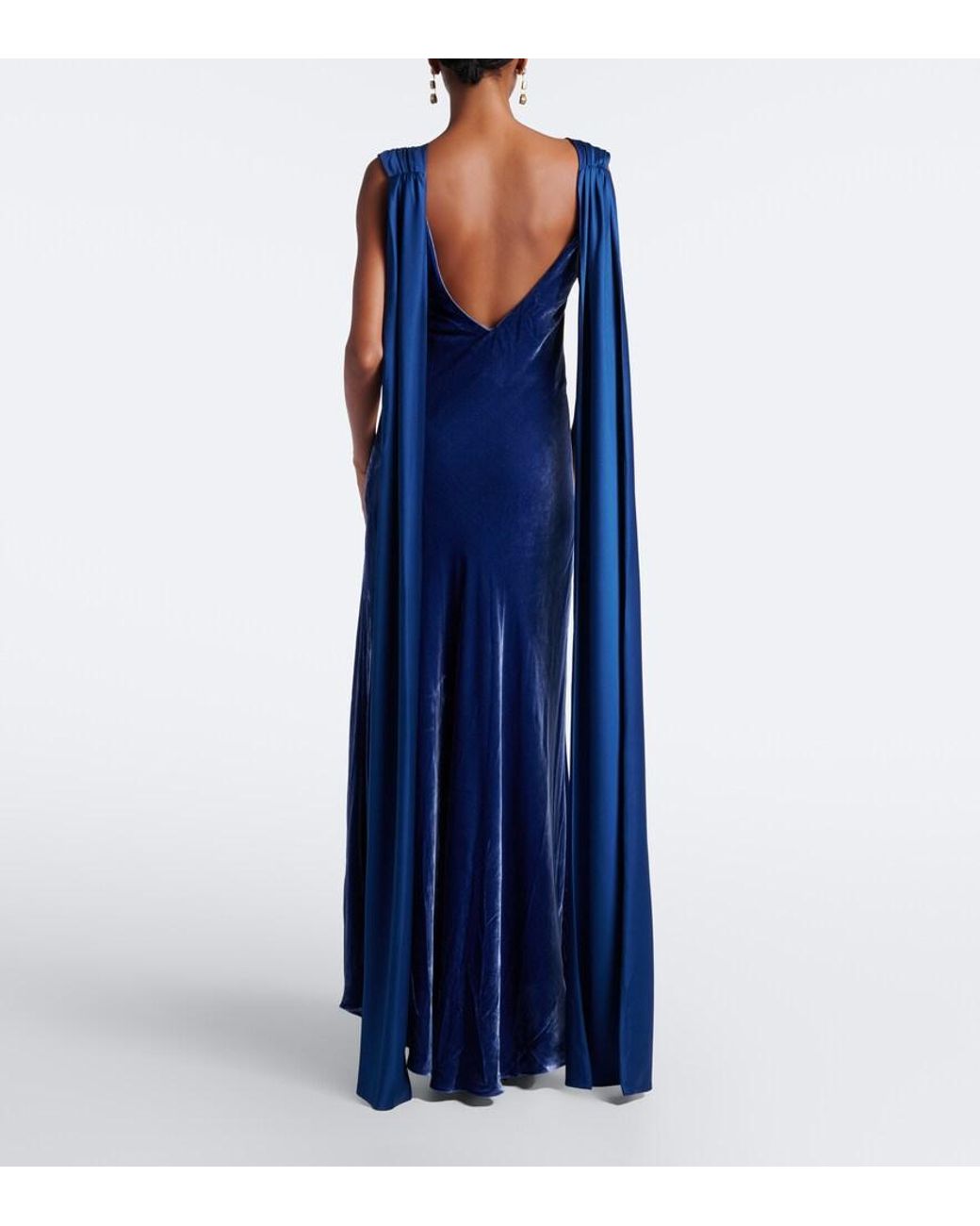 Jonathan Simkhai Blue Mariselle Caped Velvet Gown