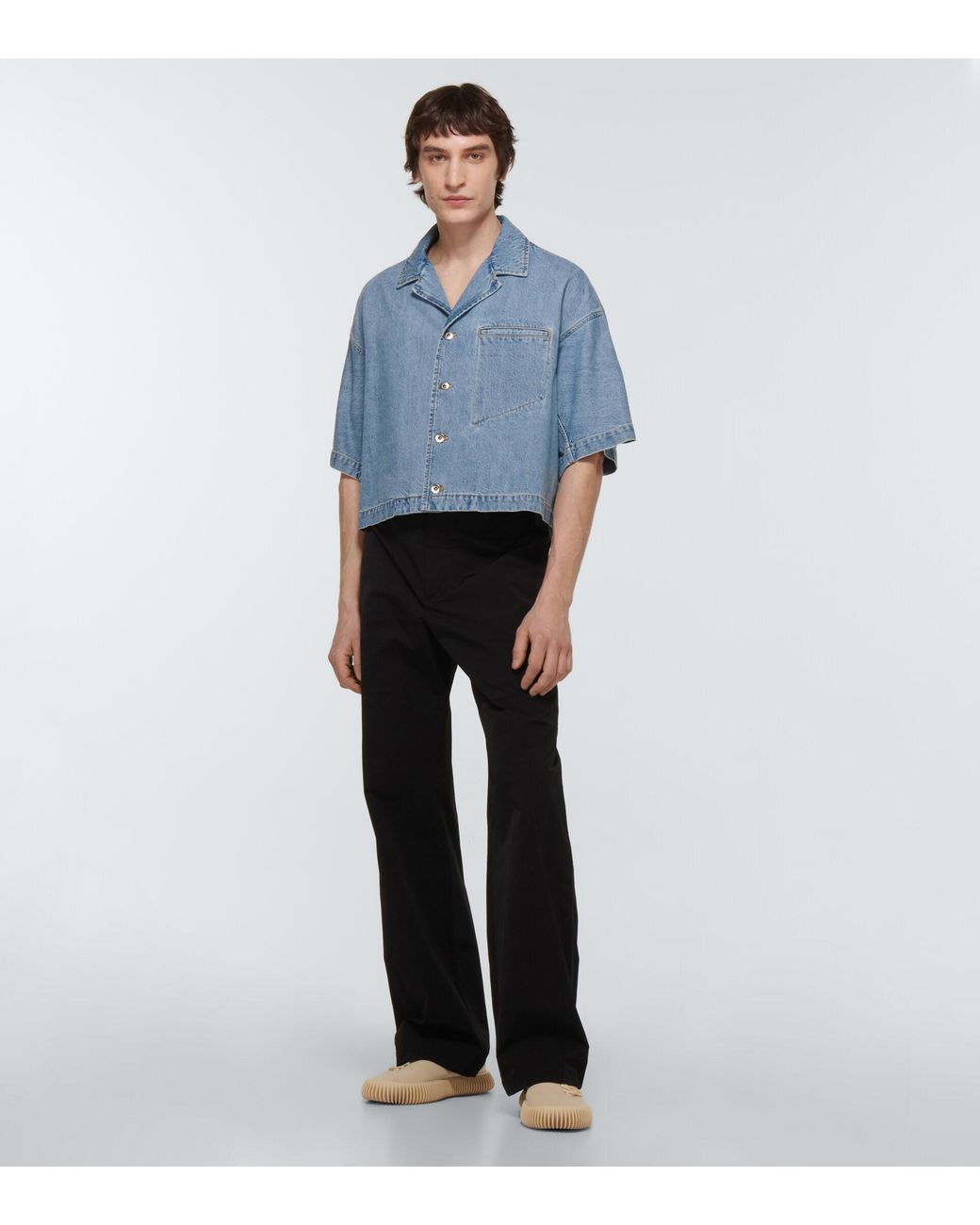 Bottega Veneta Cropped Denim Shirt in Blue for Men Lyst