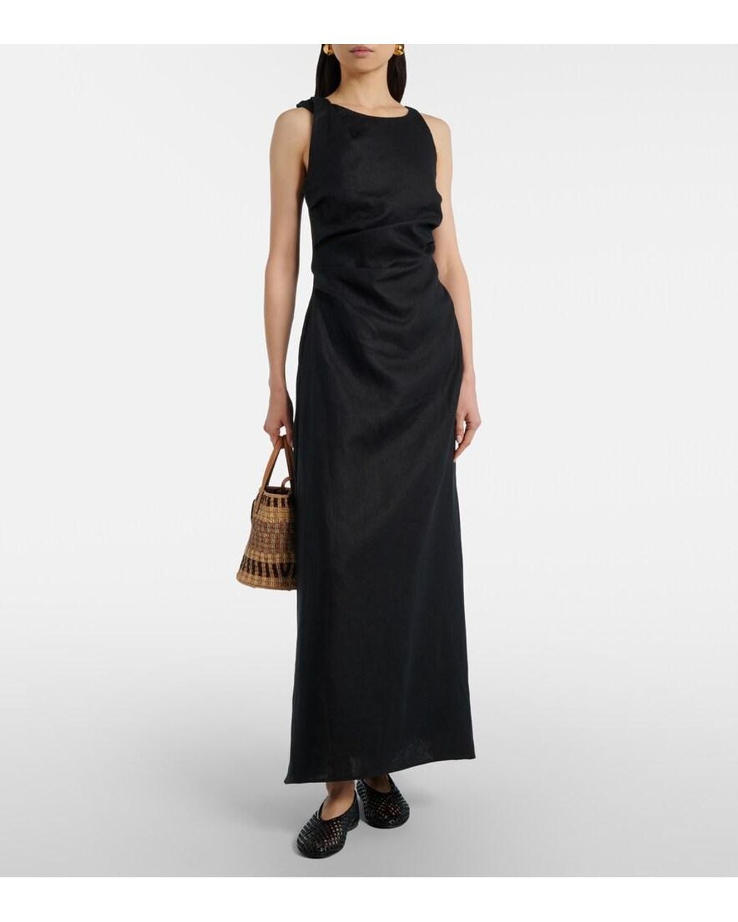 Faithfull The Brand Black Cera Linen Midi Dress