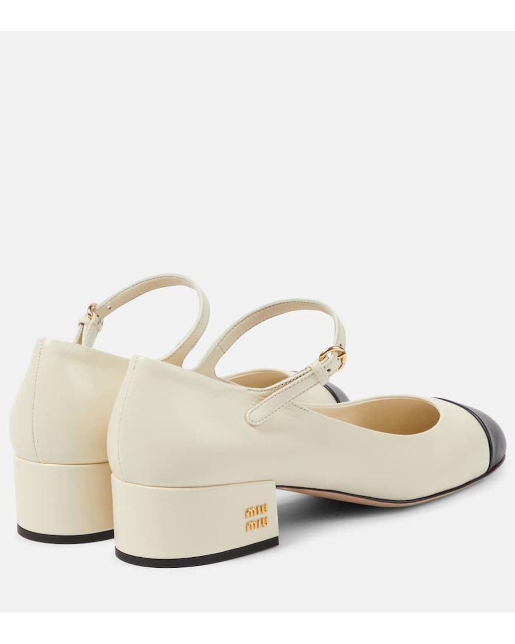 Miu Miu Logo Leather Mary Jane Pumps in Natural | Lyst
