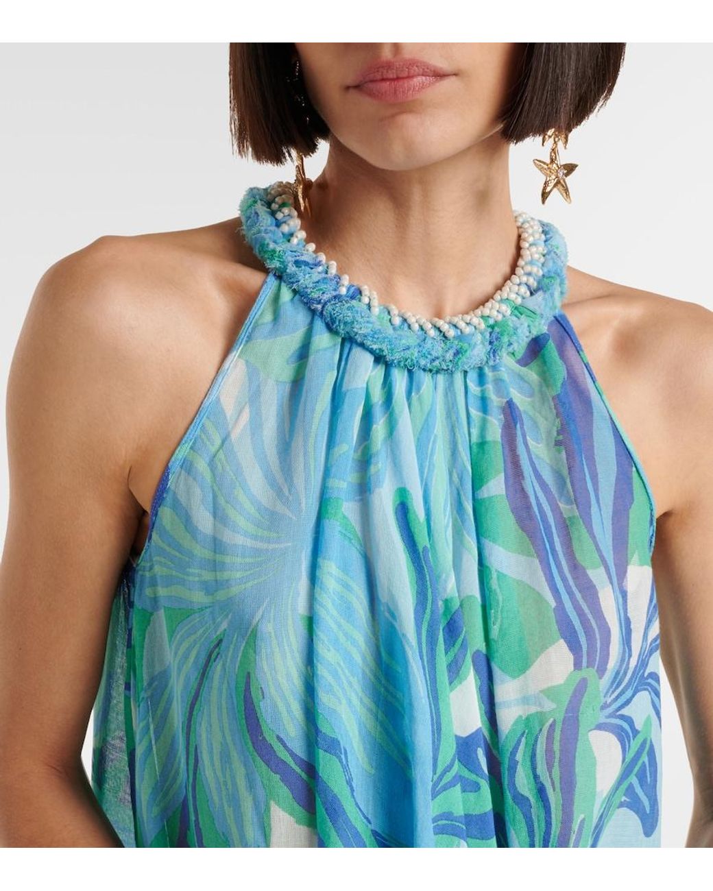 Poupette Blue Cleo Printed Cotton Gauze Minidress