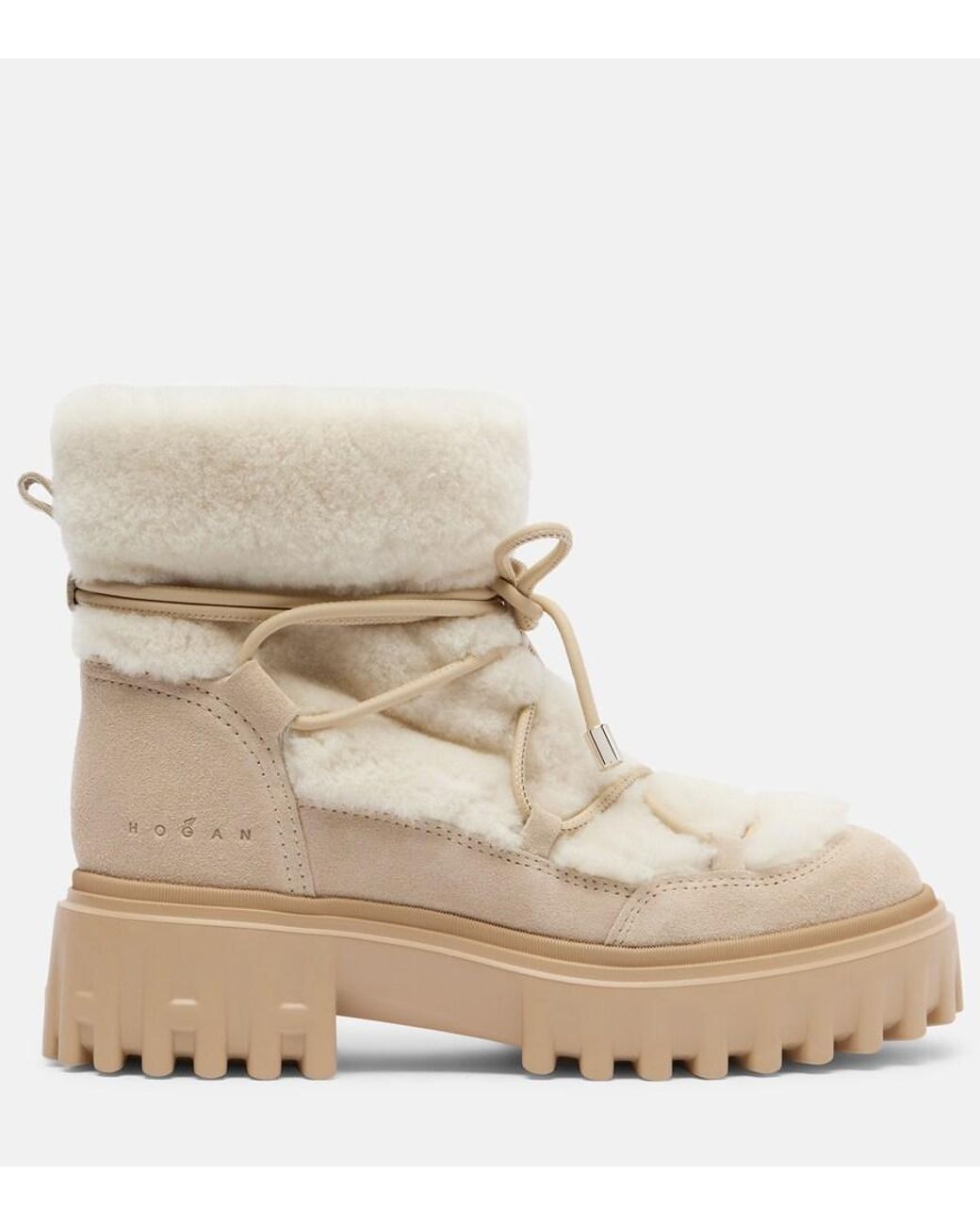 Hogan Natural H700 Shearling-Trimmed Suede Ankle Boots
