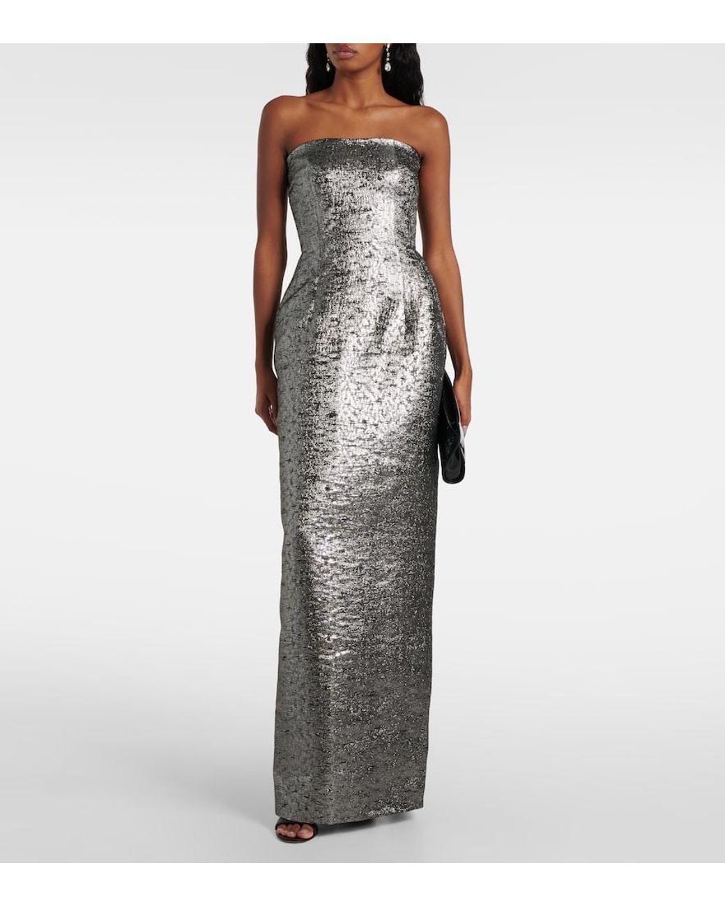 Emilia Wickstead Gray Laelia Jacquard Bustier Gown