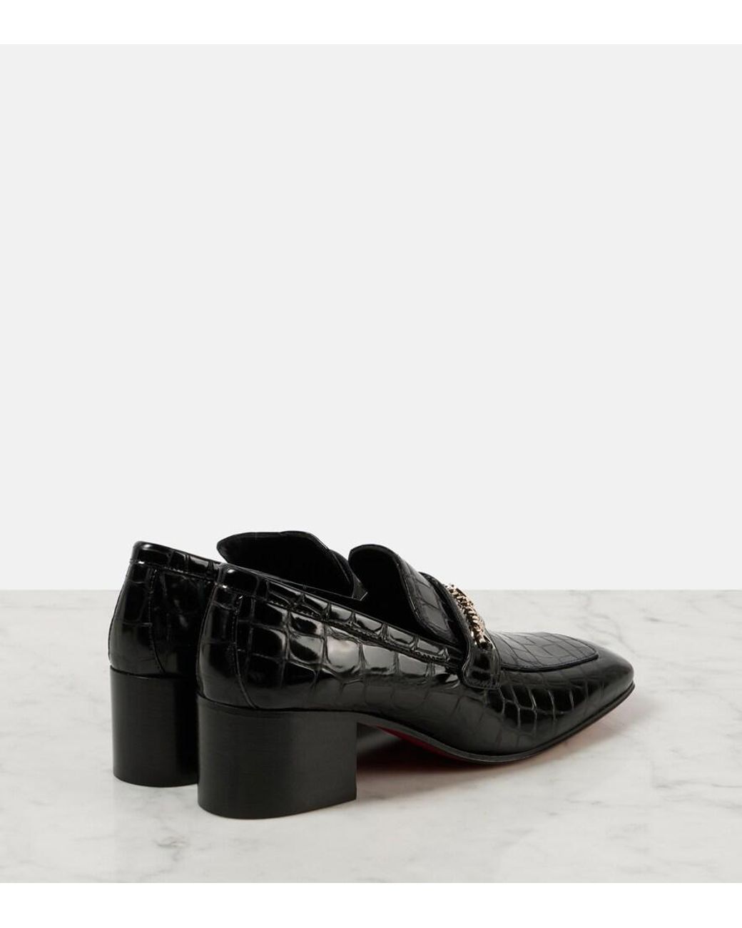 Christian Louboutin Black Mj Moc Croc-Effect Leather Loafers