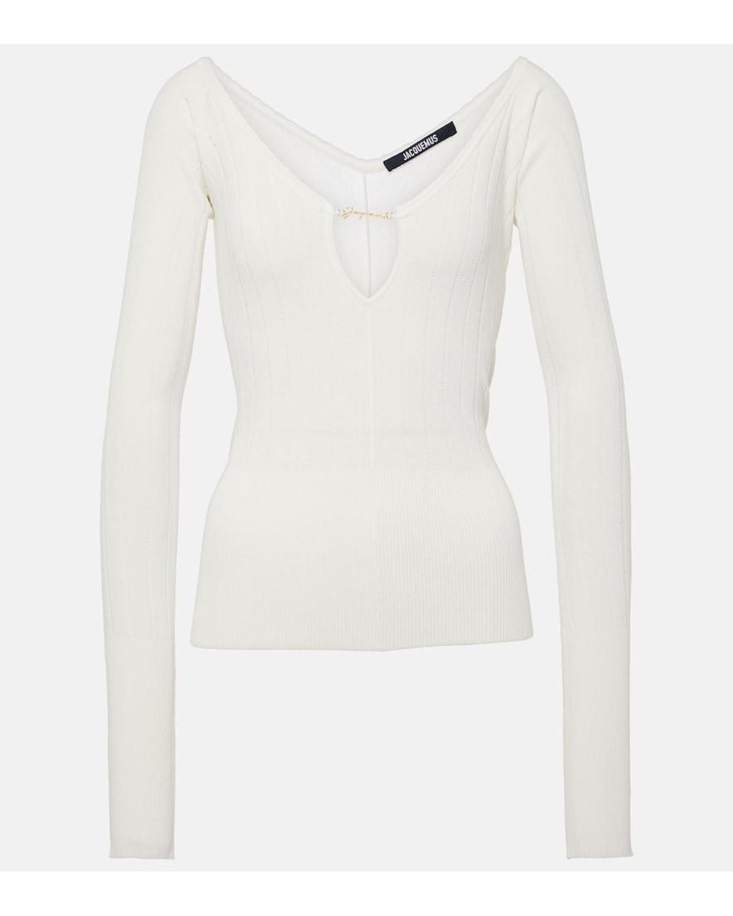Jacquemus White Matte Ribbed Viscose T-Shirt