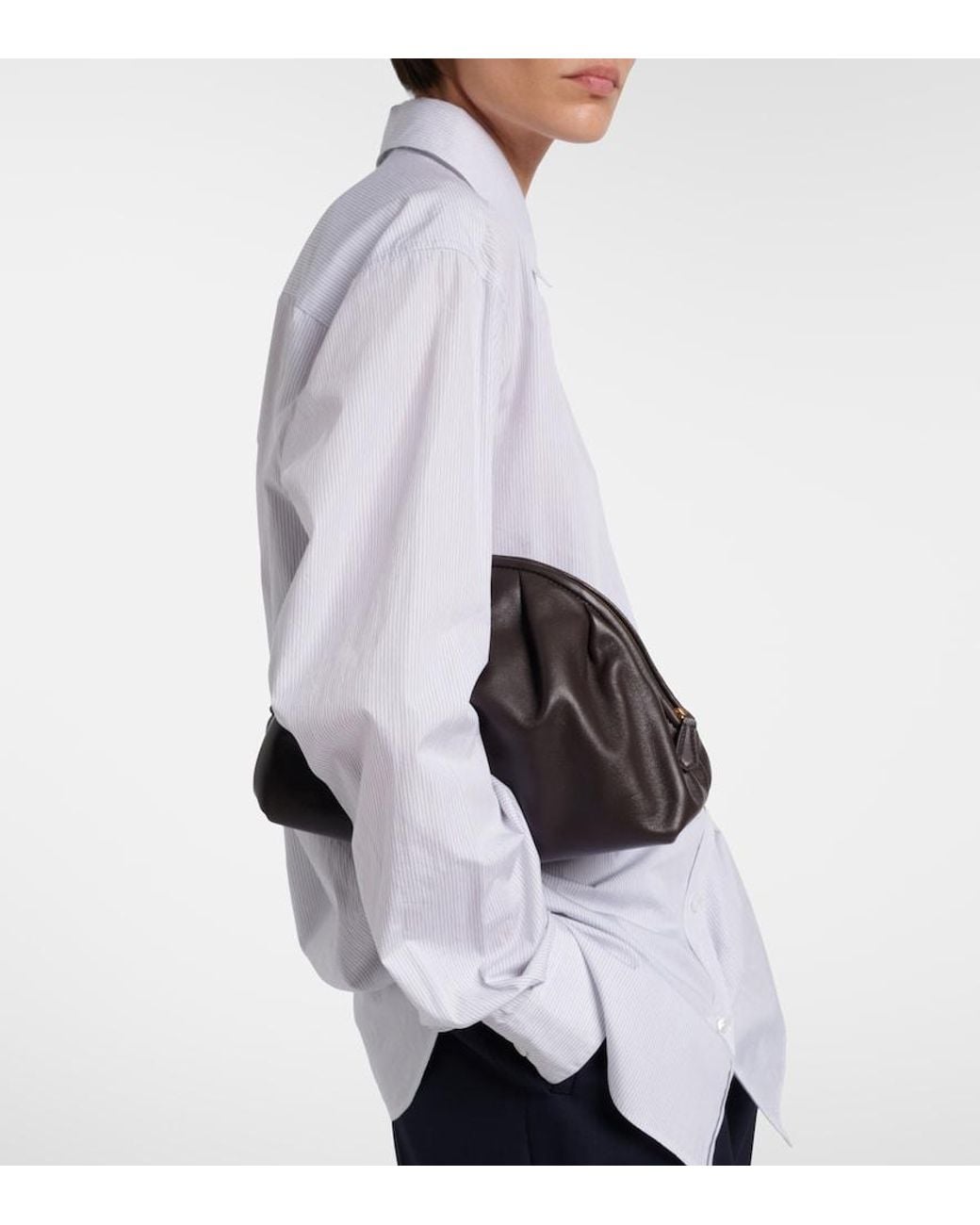 The Row Black Charlotte Leather Clutch