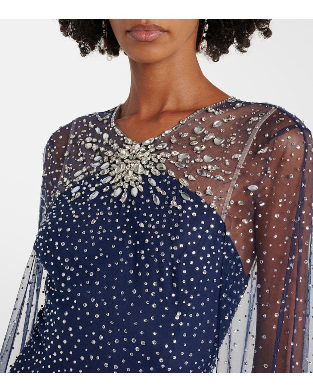 Vestido De Fiesta Mabel Con Capa Adornado Jenny Packham de color Blue