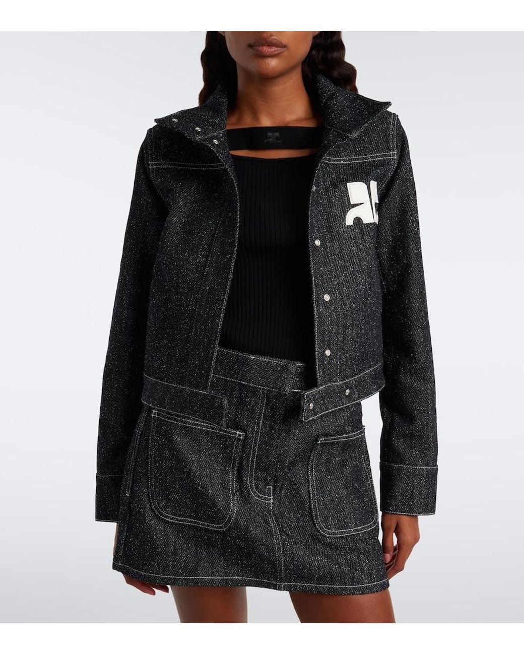 Courreges Black Logo Denim Tweed Jacket