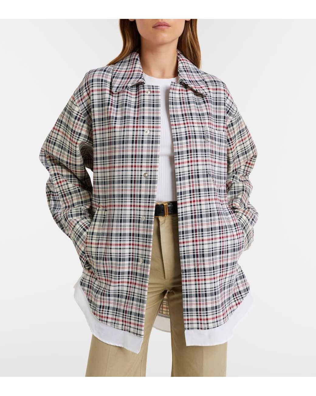 Victoria Beckham White Checked Oversized Cotton And Wool Jacket