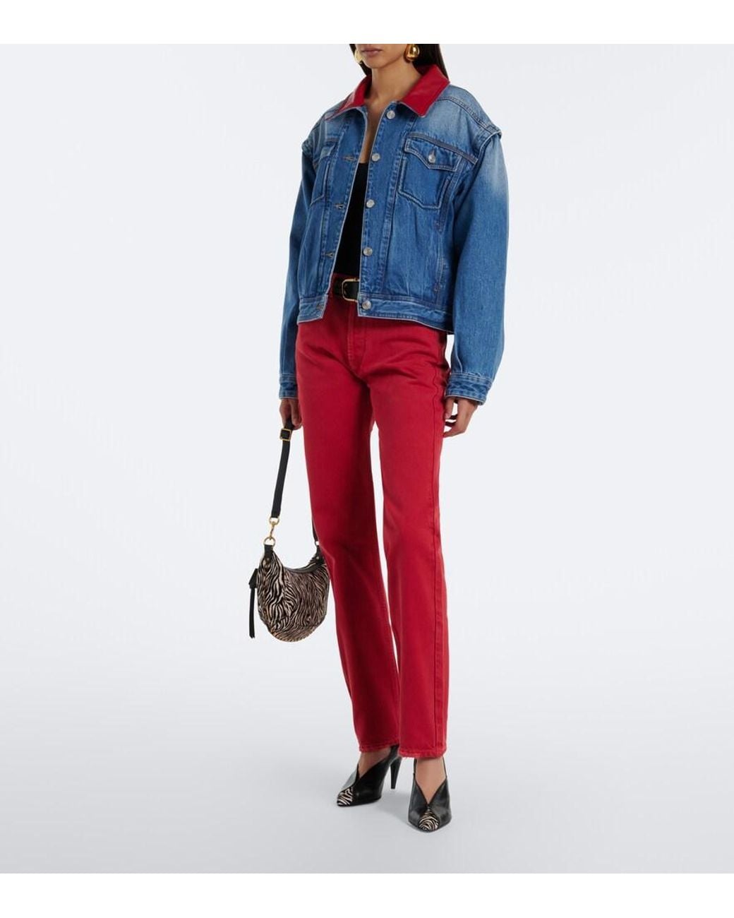 Isabel Marant Blue Devyn Leather-Trimmed Denim Jacket