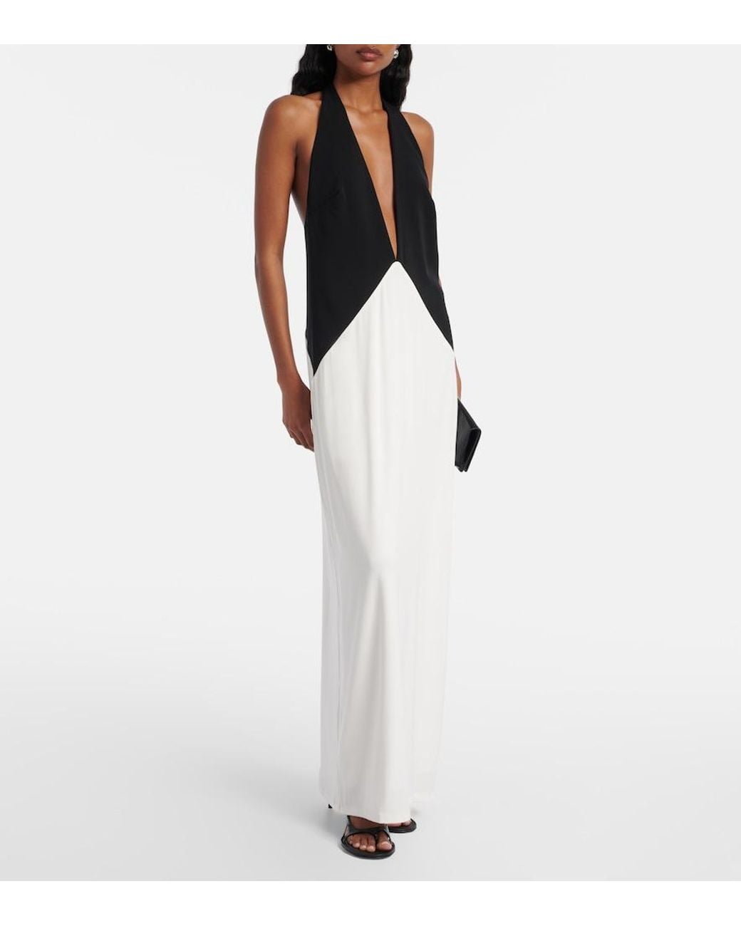 Adriana Degreas White Halterneck Jersey Maxi Dress