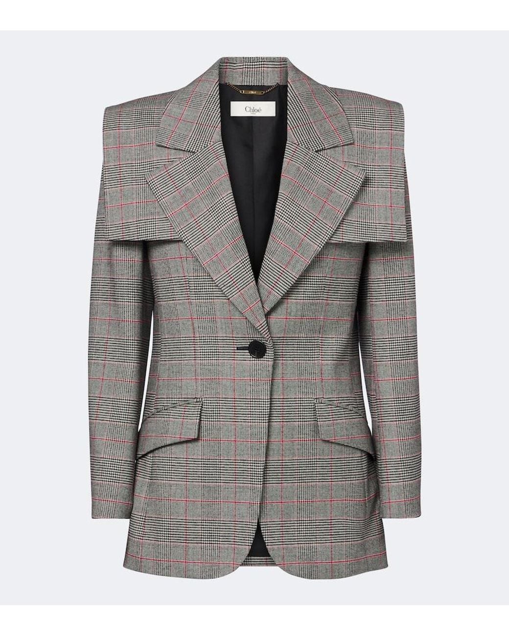 Chloé Gray Prince Of Wales Check Wool-Blend Jacket