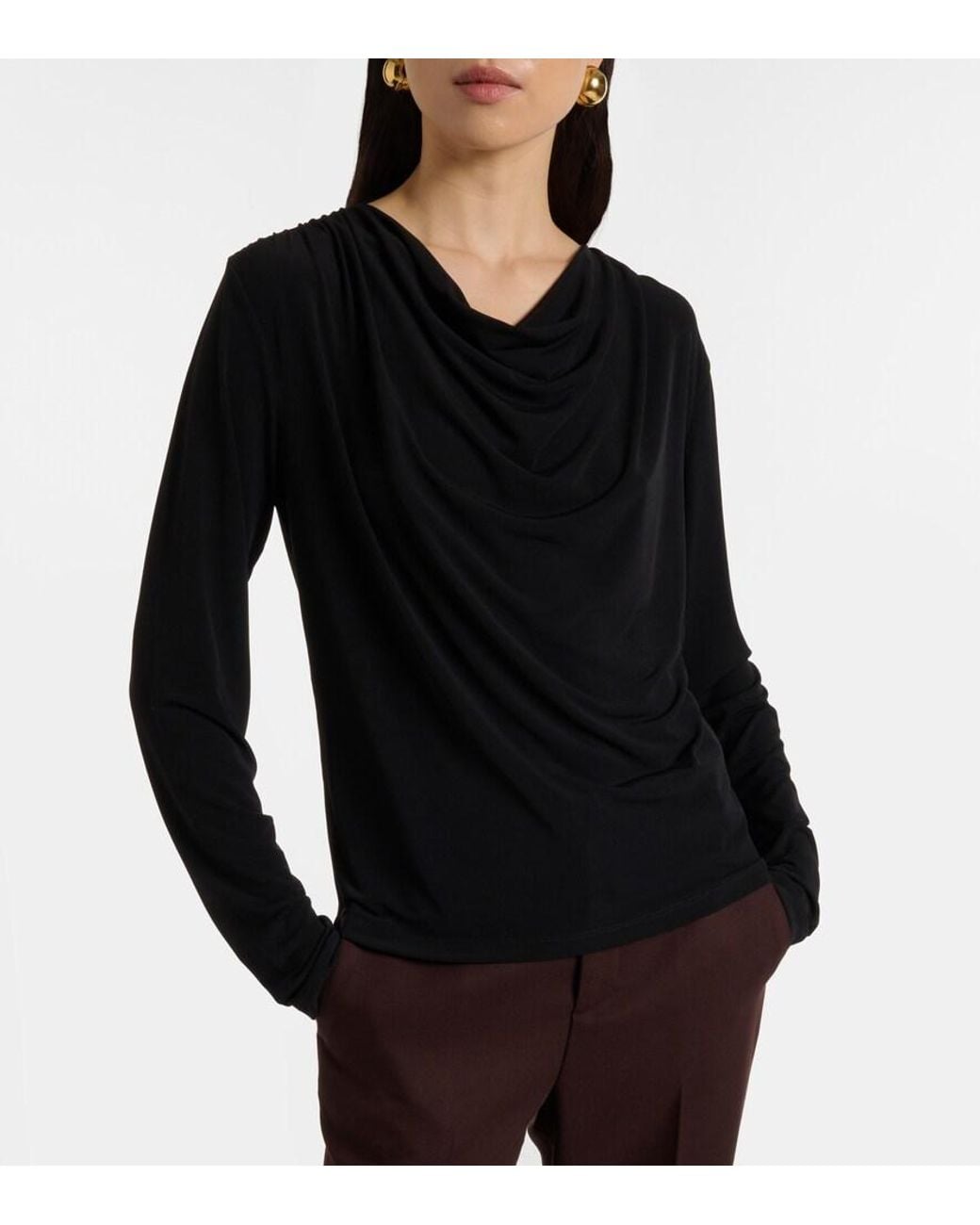 Vince Black Draped Jersey Top