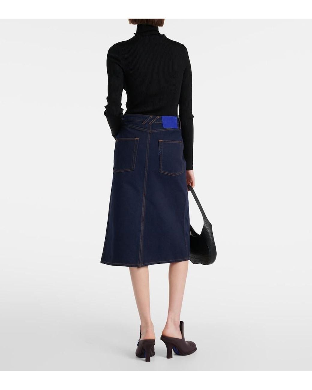 Burberry Blue High-Rise Denim Midi Skirt