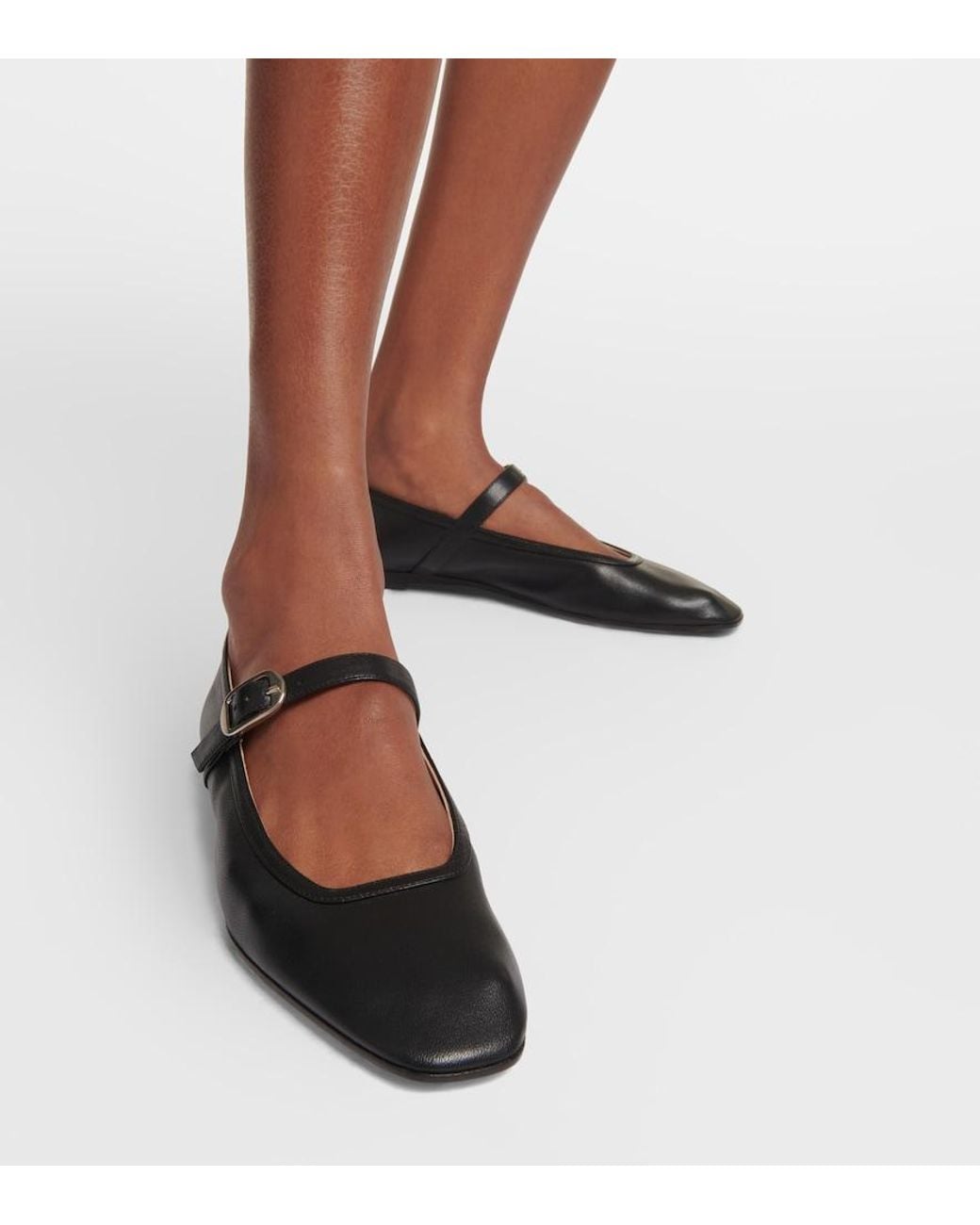 Le Monde Beryl Black Leather Mary Jane Ballet Flats