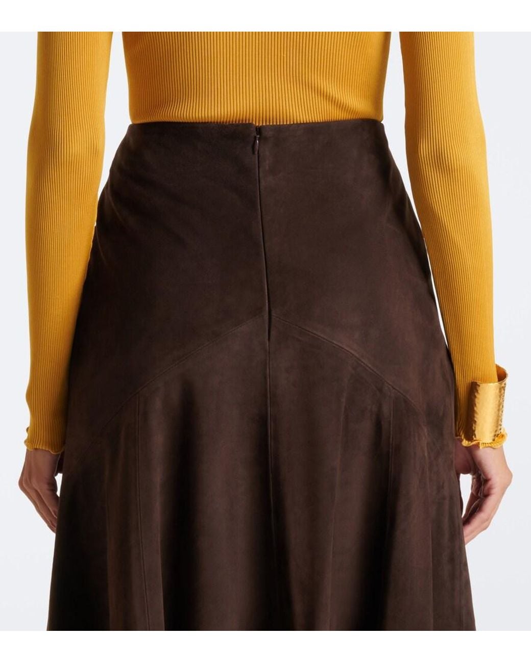 Nour Hammour Brown Garnier Suede Midi Skirt