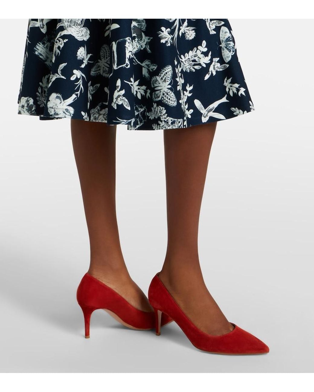 Erdem Blue Floral Ruched Midi Dress