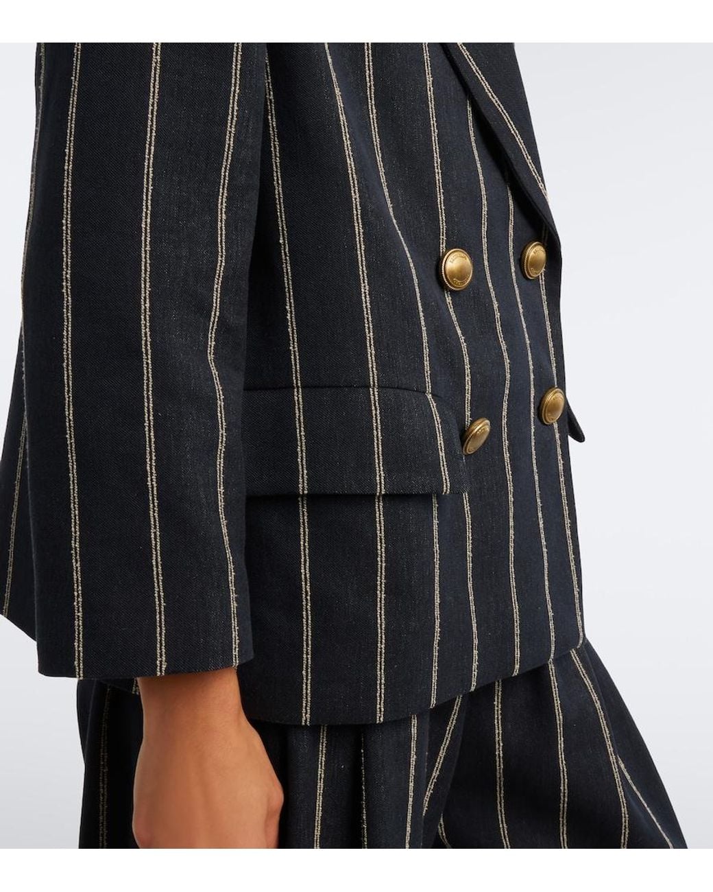 Brunello Cucinelli Blue Striped Cotton And Linen Blazer