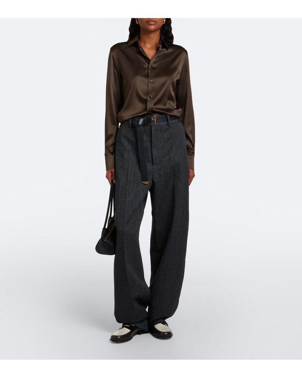 Tod's Gray Virgin Wool Wide-Leg Pants
