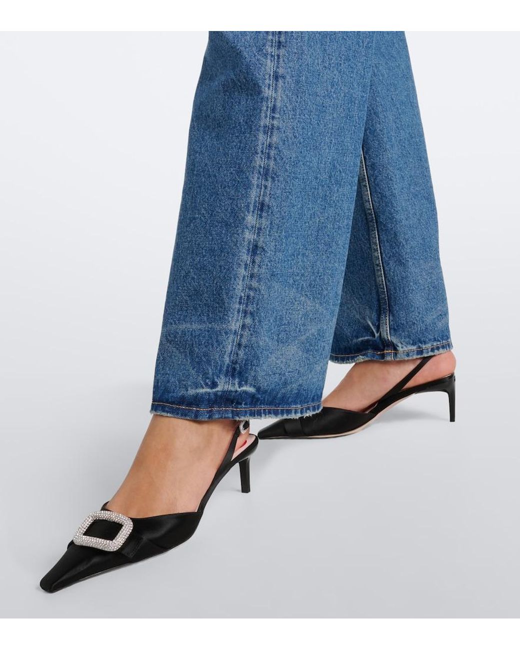 Roger Vivier Black Dorsay Embellished Satin Slingback Pumps