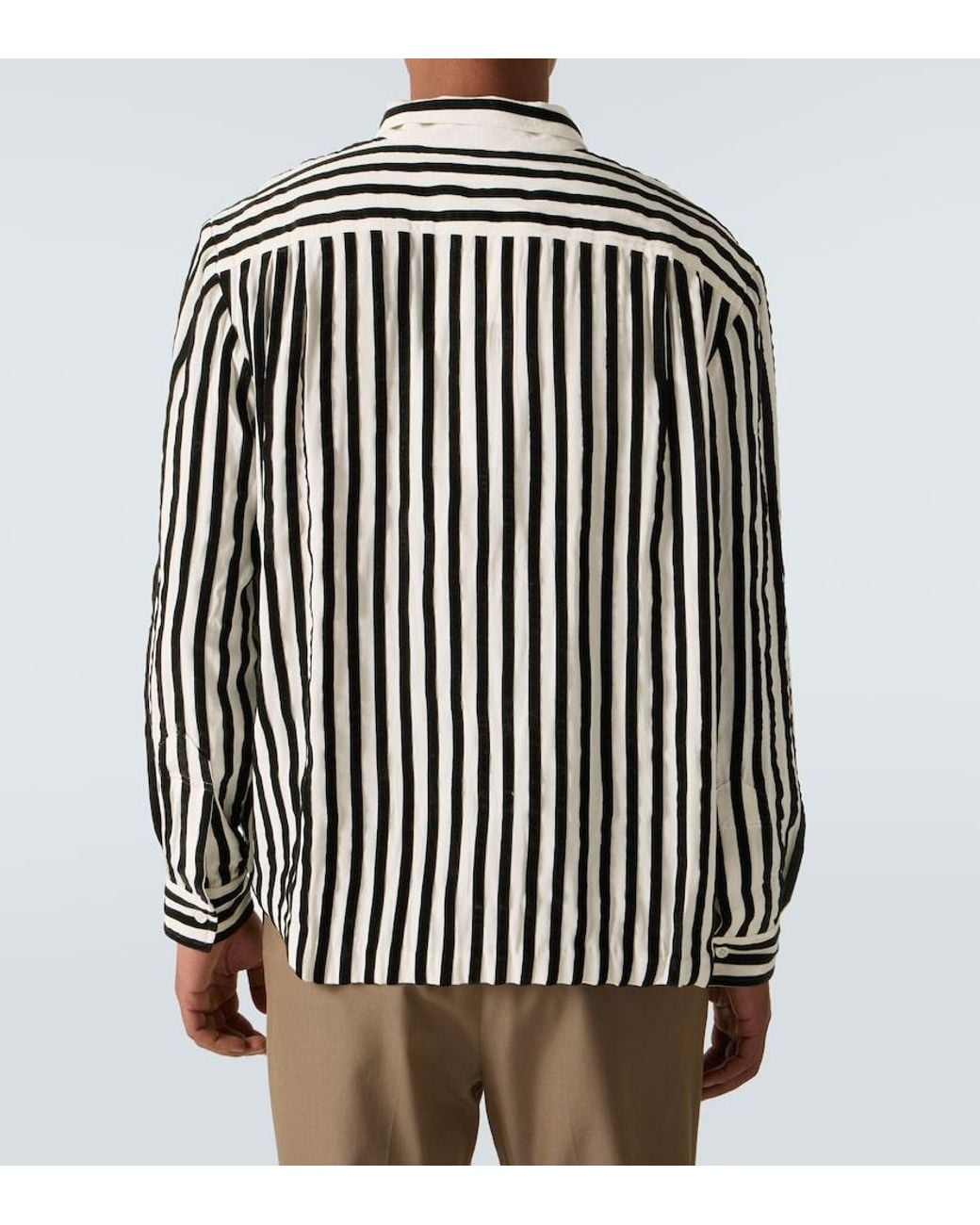 Bode Black Striped Velvet-Trimmed Silk Shirt for men