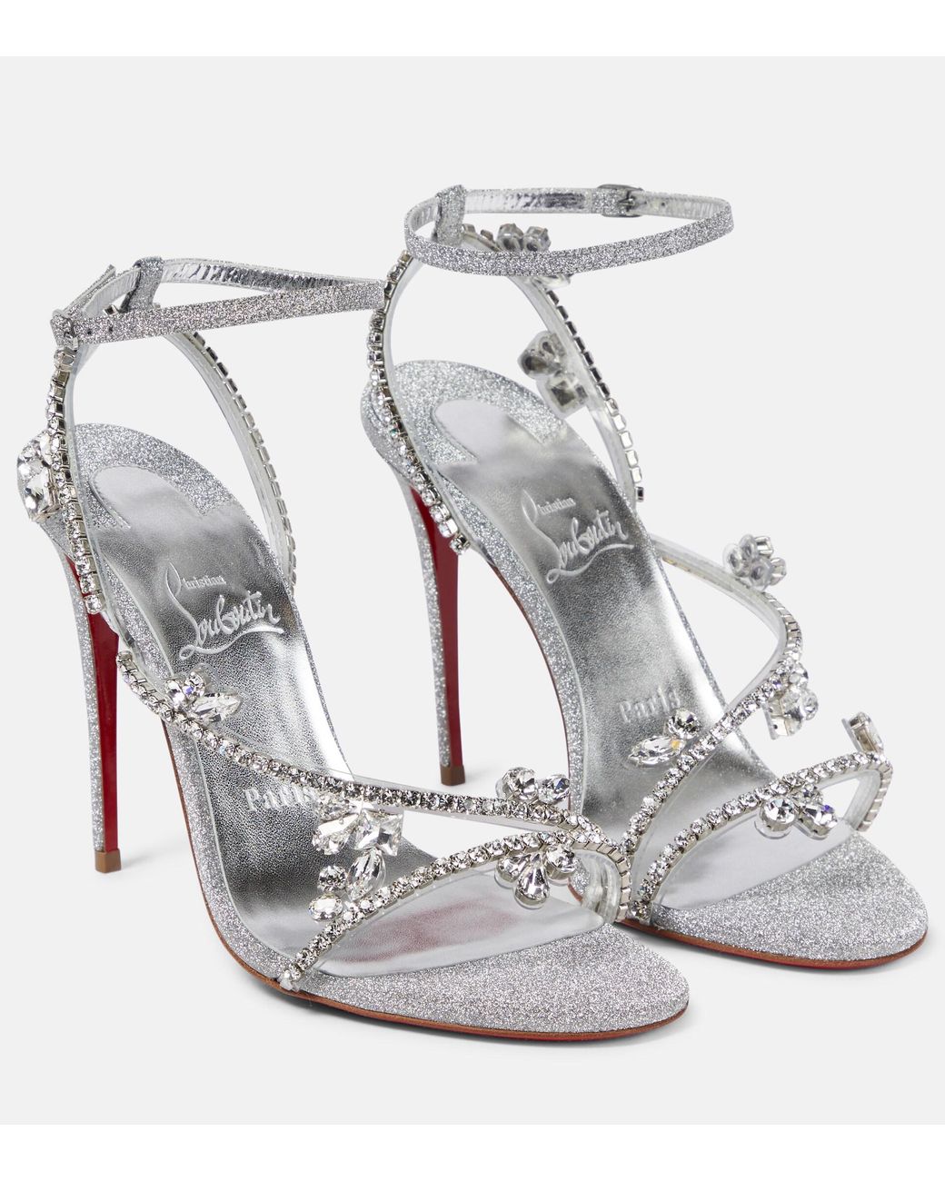 Christian Louboutin Glitter Solaria Specchio Toboggan 100 Sandals Heels |  Christian louboutin, Silver heels, Sandals heels