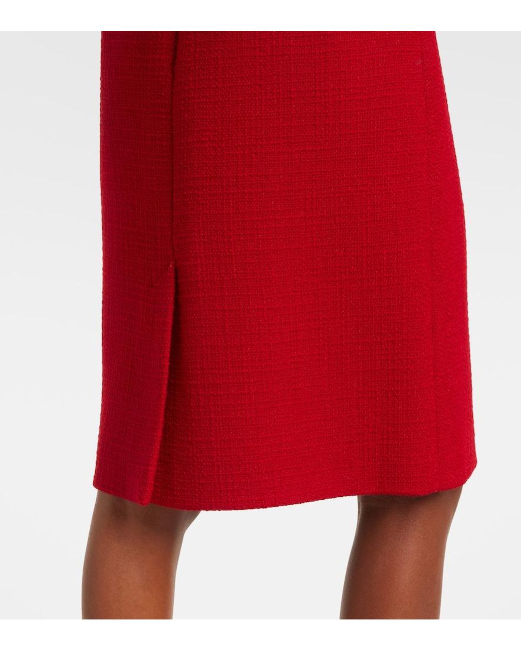 Valentino Garavani Red High-Rise Wool-Blend Tweed Pencil Skirt