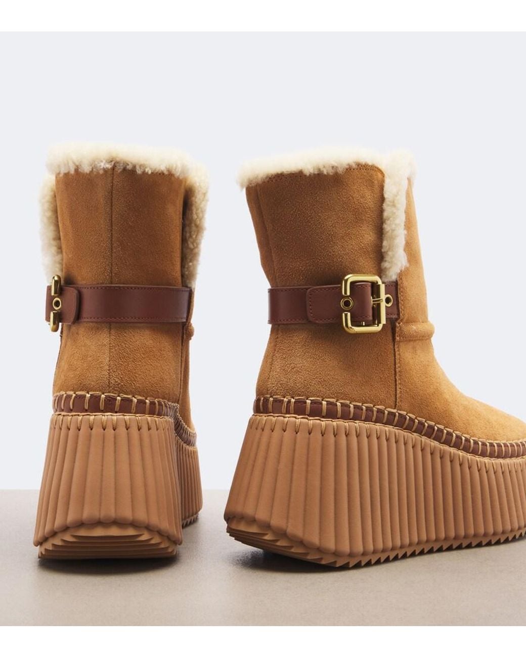 Chloé Brown Nama Suede Platform Ankle Boots