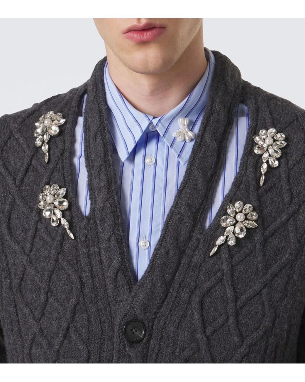 Simone Rocha Gray Cable-Knit Embellished Virgin Wool Cardigan for men
