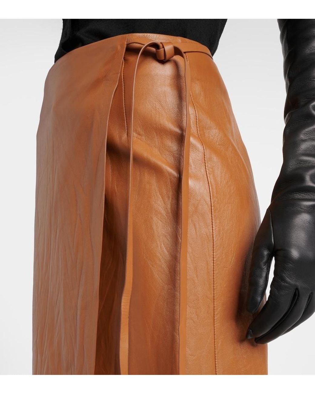 The Row Black Bert Leather Midi Skirt