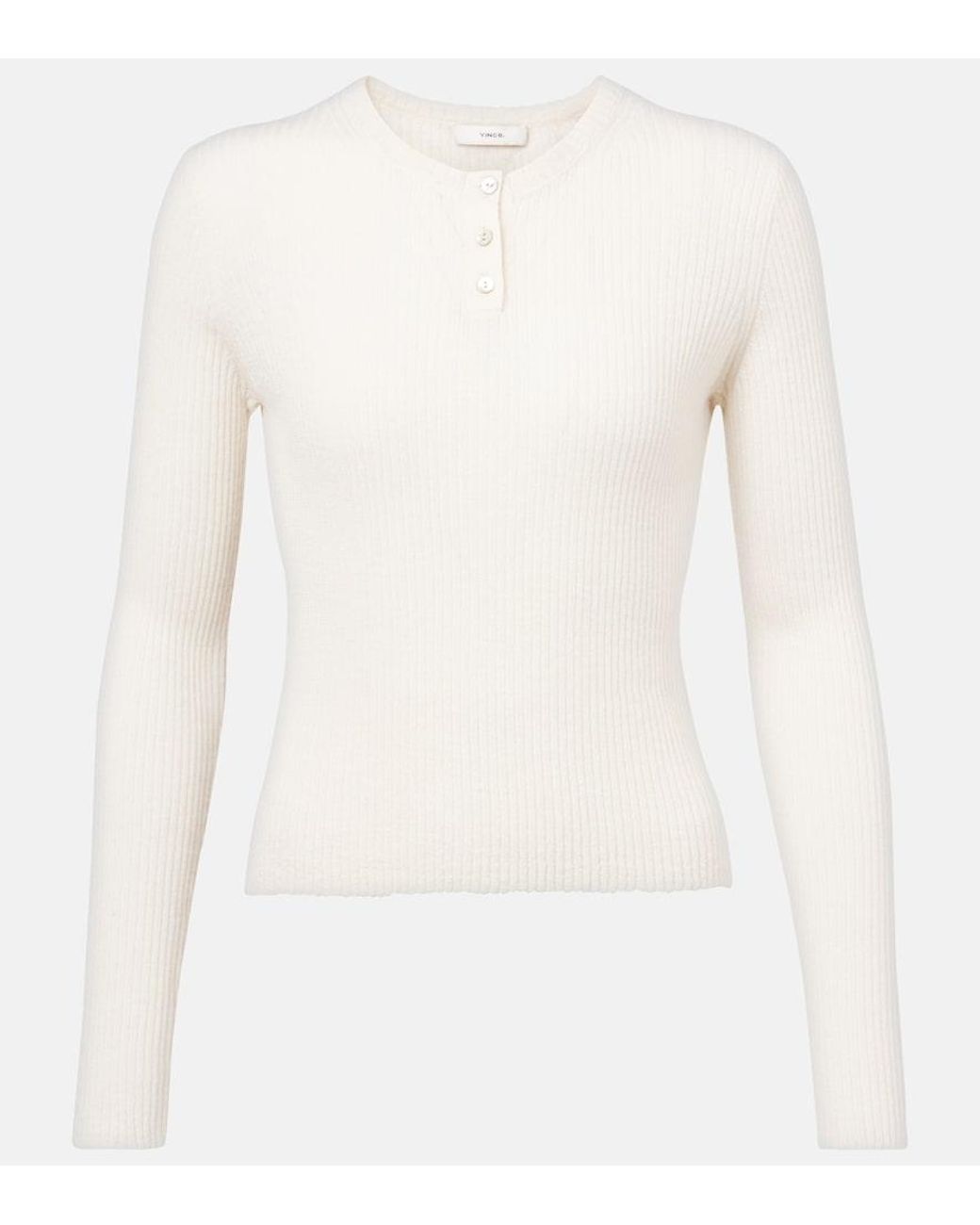 Vince White Cashmere And Silk Henley Shirt