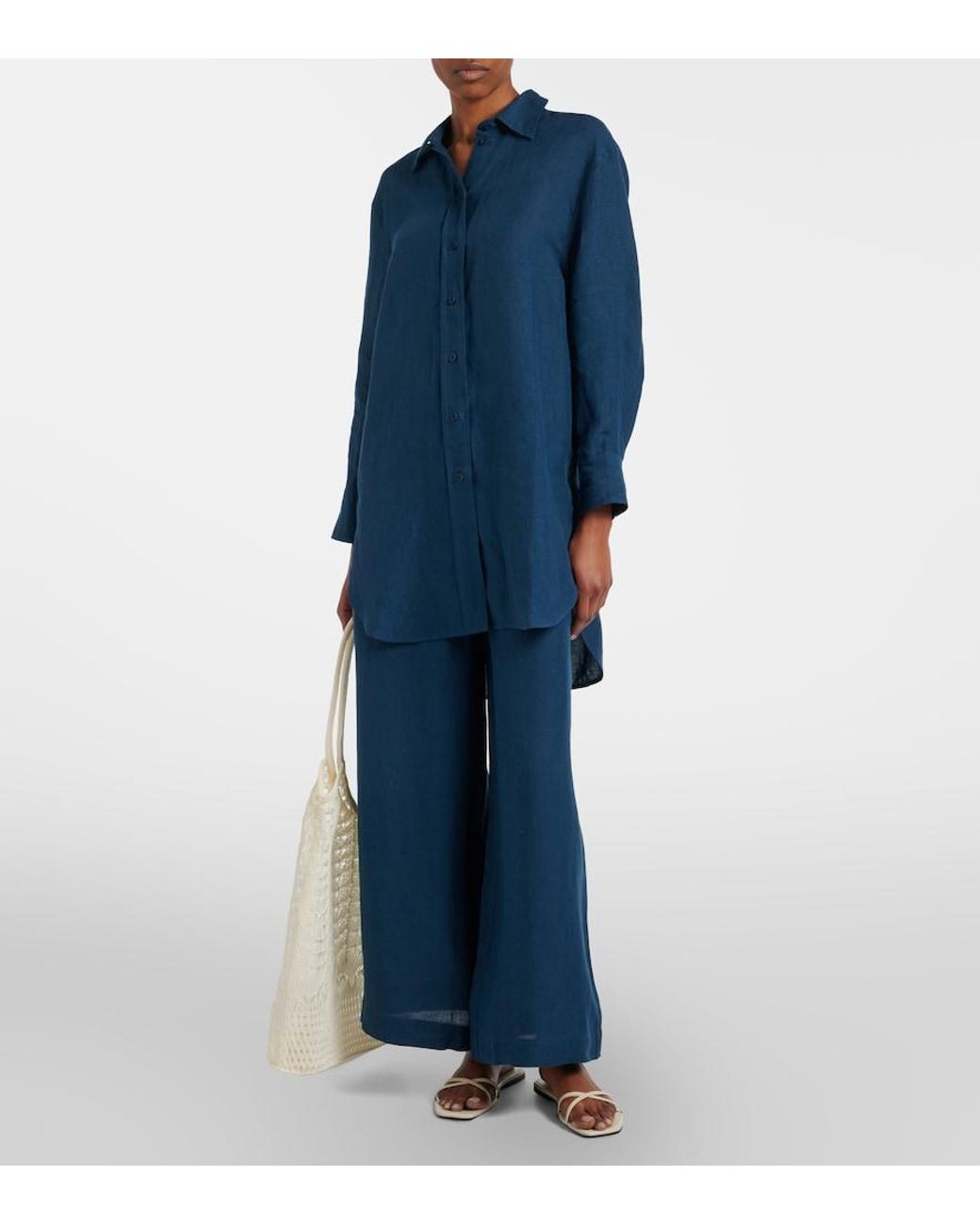 Eres Blue Select Linen Wide-Leg Pants
