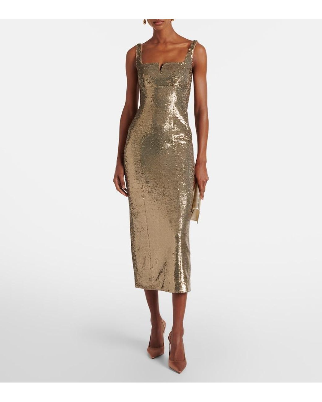 Roland Mouret Natural Sequined Midi Dress