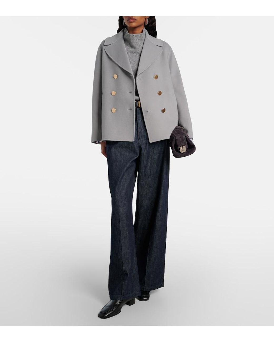 Max Mara Gray Margot Double-Breasted Virgin Wool Jacket