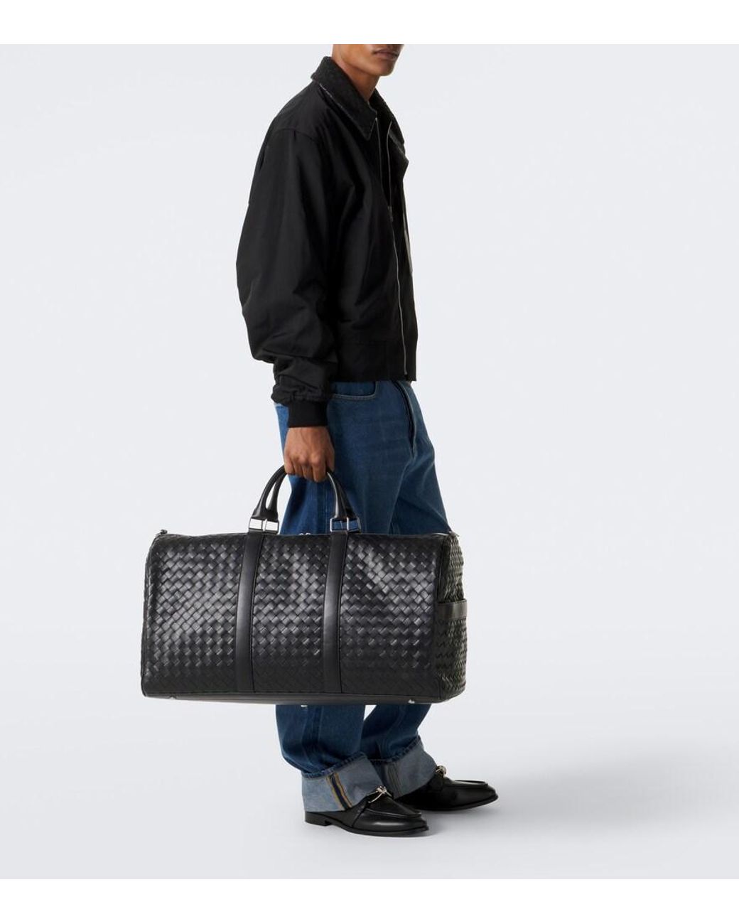 Bottega Veneta Black Large Intrecciato Leather Duffel Bag for men