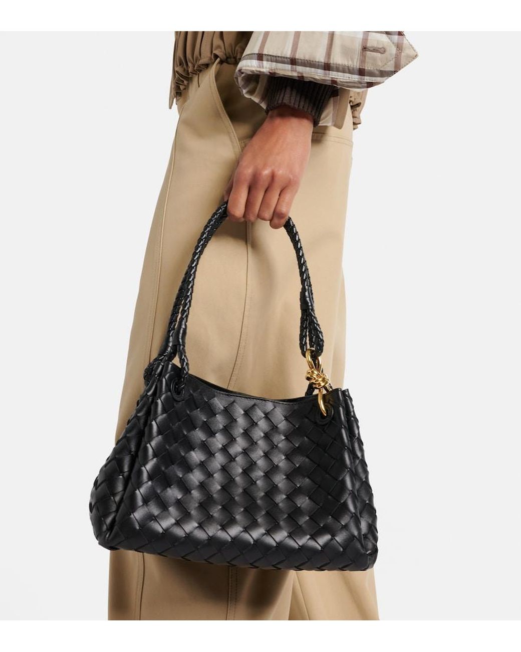Bottega Veneta Black Parachute Medium Intrecciato Leather Tote Bag