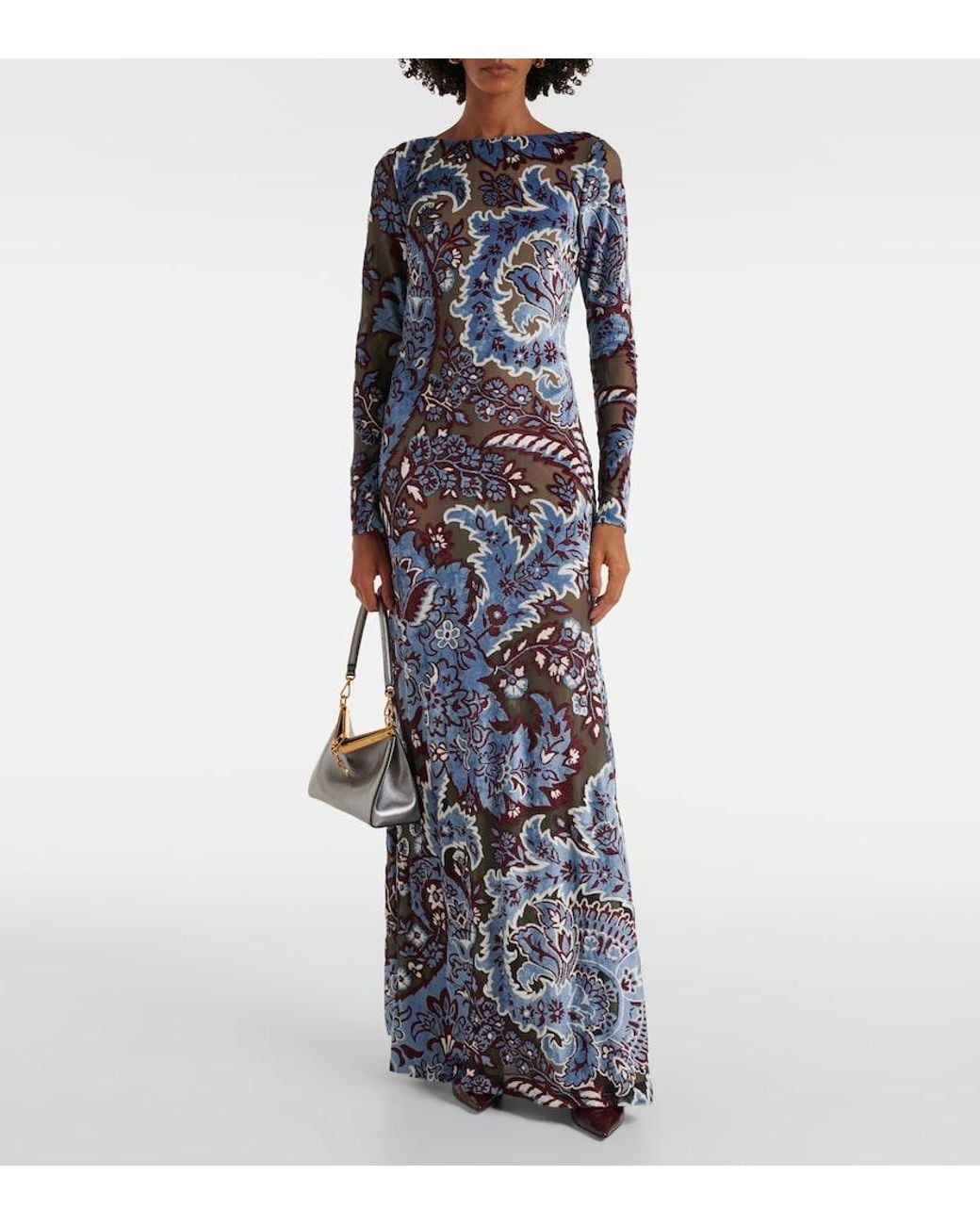 Etro Blue Paisley Crepe Jersey Maxi Dress