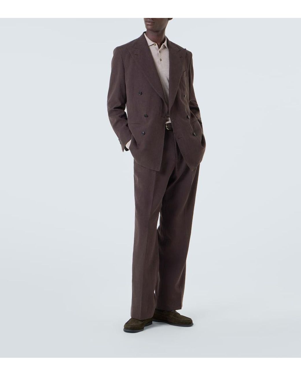 Saman Amel Brown Double-Breasted Linen Canvas Blazer for men