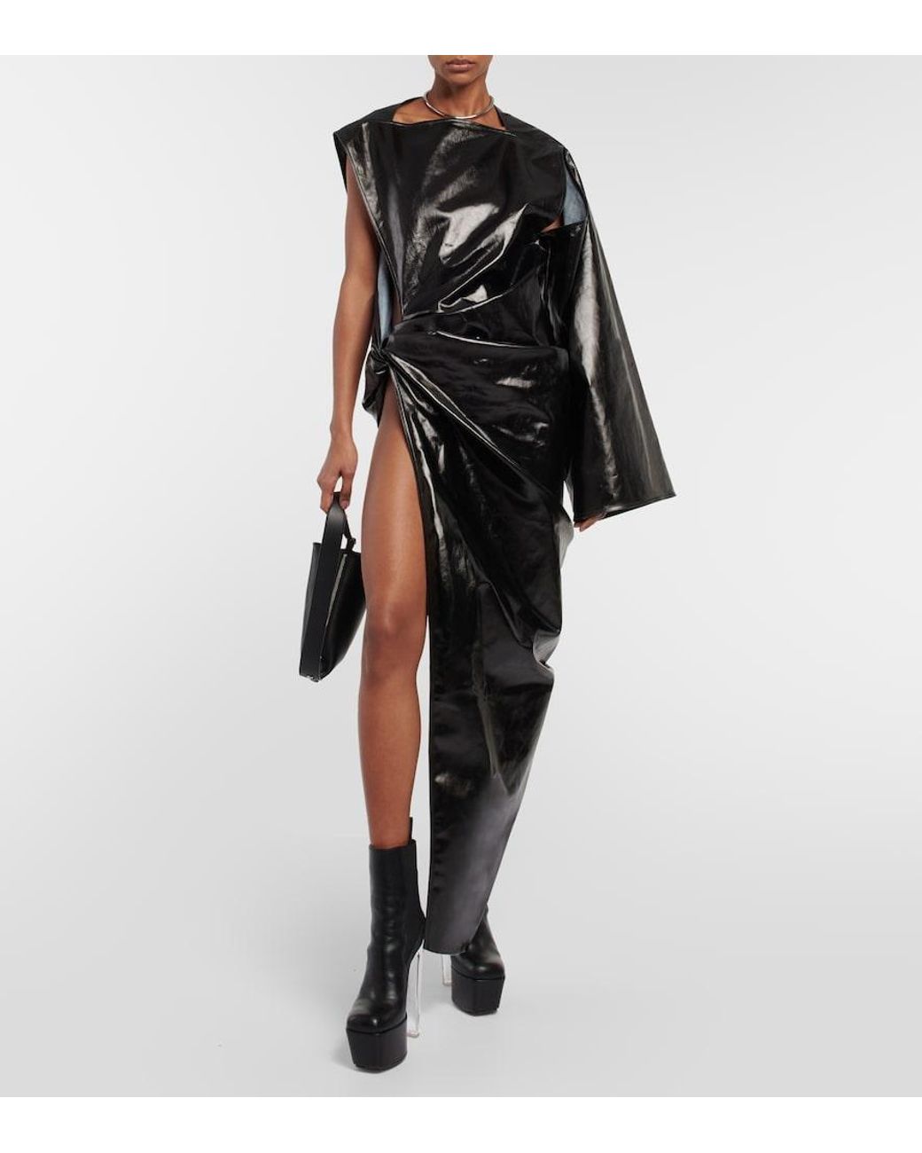 Rick Owens Black Asymmetrical Denim Gown