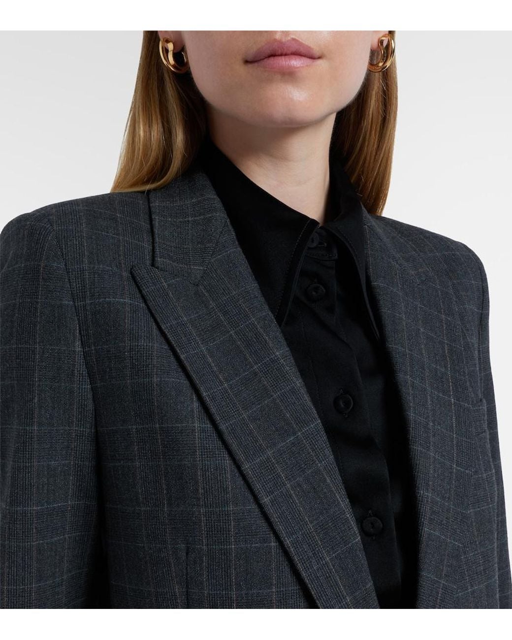 Nili Lotan Black Diane Checked Wool-Blend Blazer