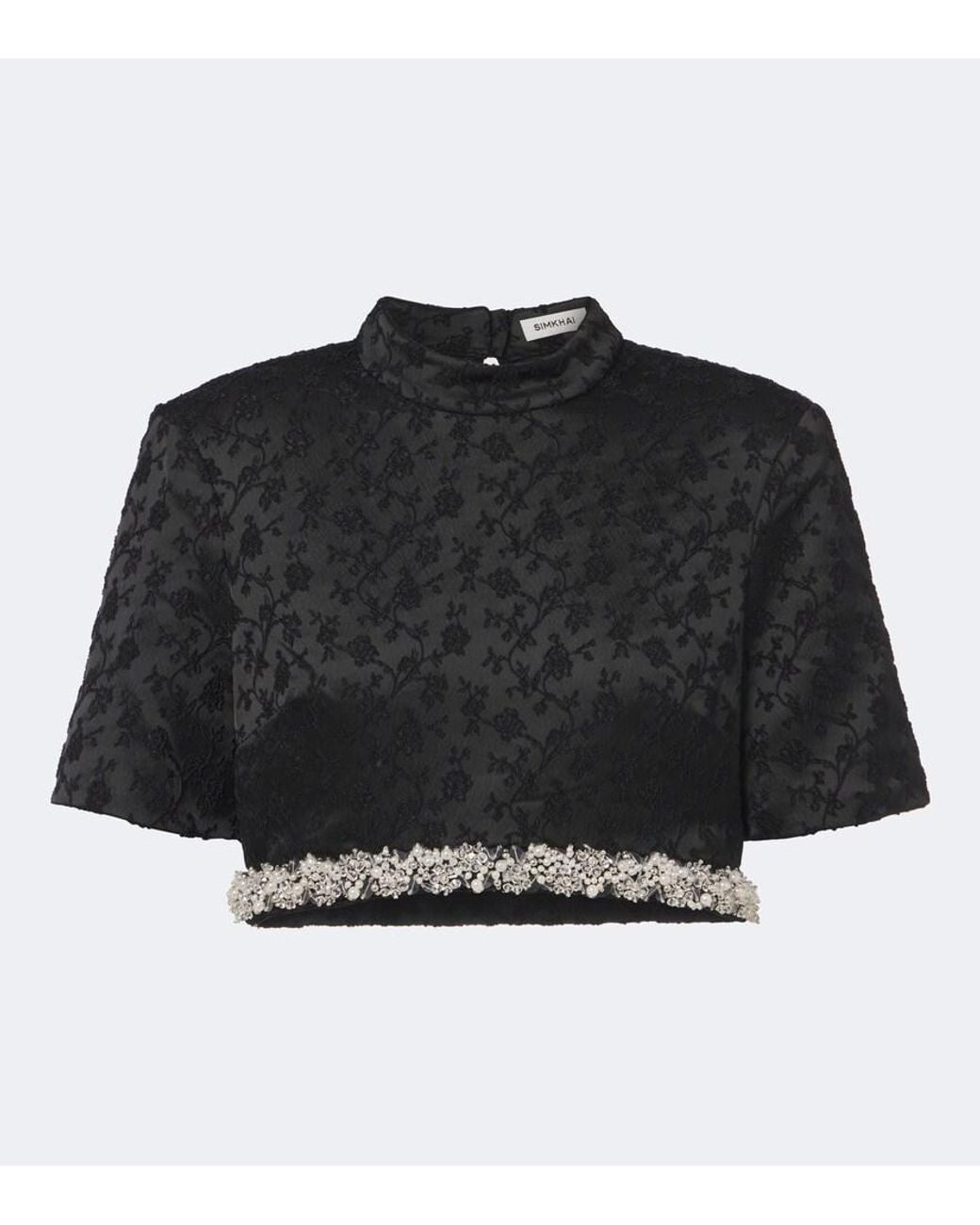 Jonathan Simkhai Black Jalen Embellished Jacquard Crop Top