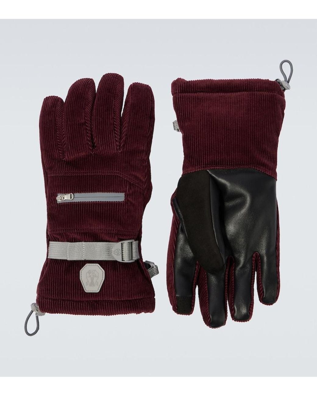 Brunello Cucinelli Purple Leather-Trimmed Cotton Corduroy Ski Gloves for men