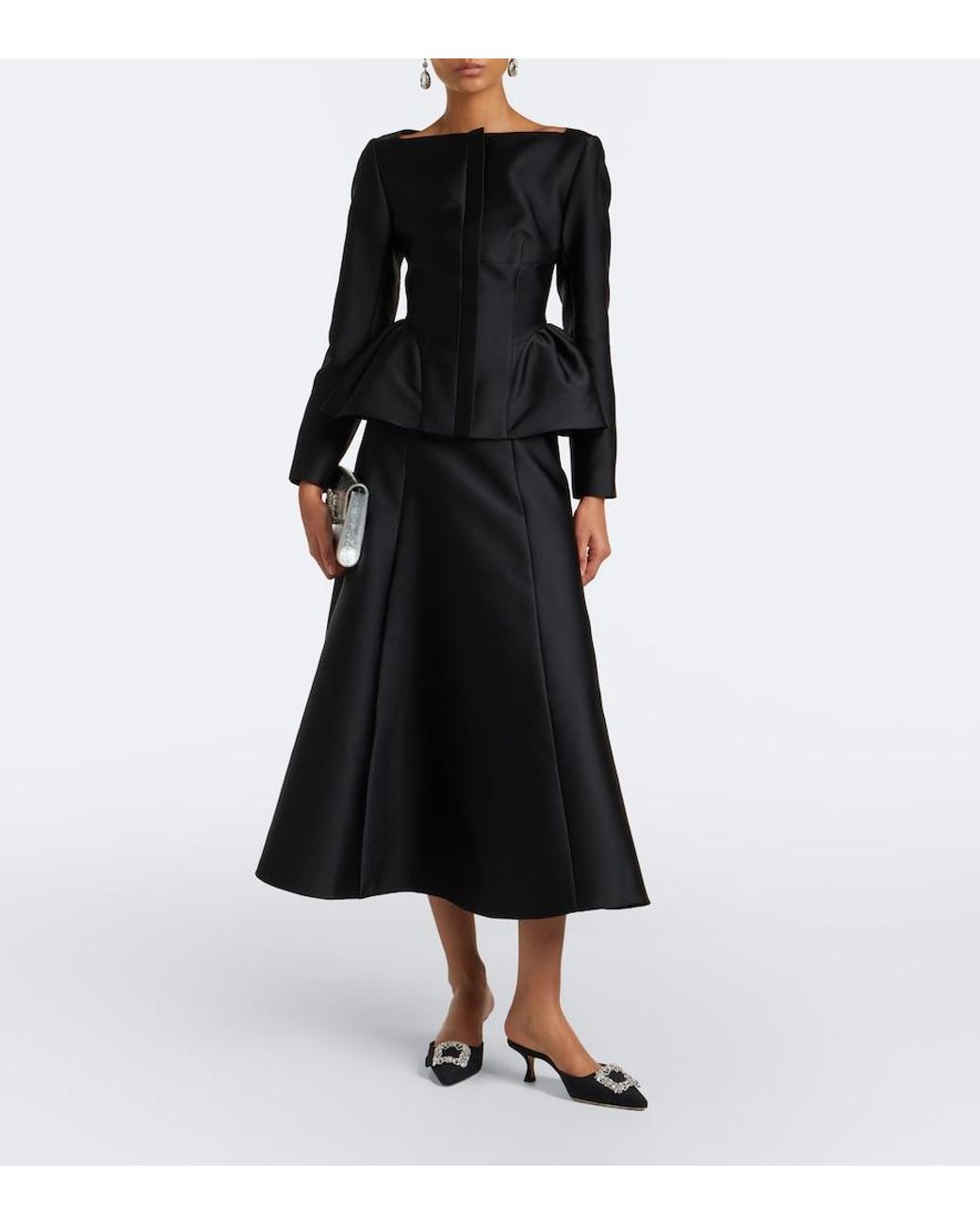 Roland Mouret Black Taffeta Midi Skirt