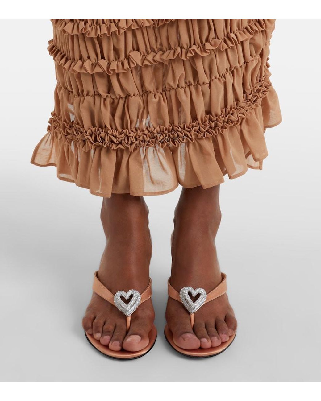 Mach & Mach Pink Double Heart Satin Wedge Thong Sandals