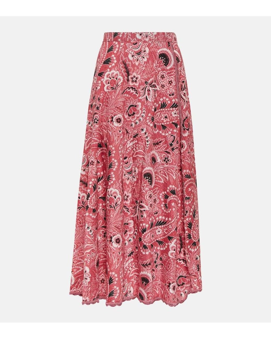 Etro Red Paisley Cotton And Silk Maxi Skirt