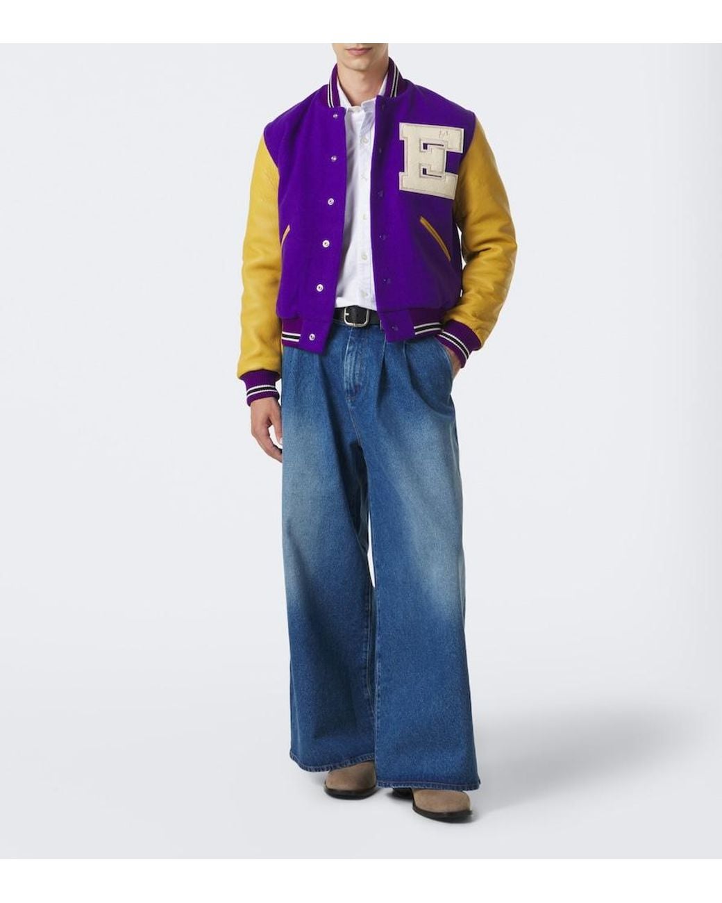 ERL Purple Leather-Trimmed Wool-Blend Bomber Jacket for men