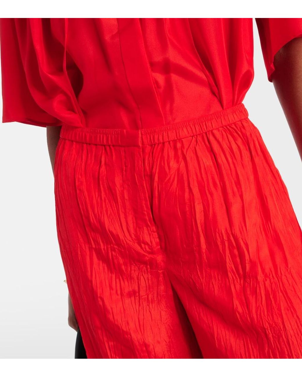 Joseph Red Thoresby Plisse Silk Palazzo Pants