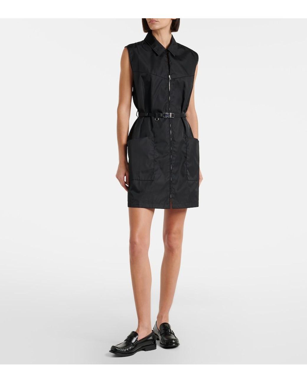 Vestido Corto De Re-Nylon Con Cinturon Prada de color Black