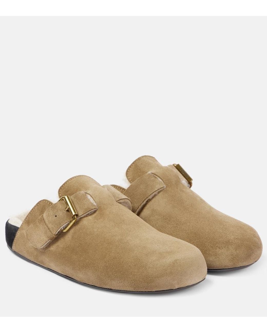 Isabel Marant Natural Mirvin Shearling-Lined Suede Clogs